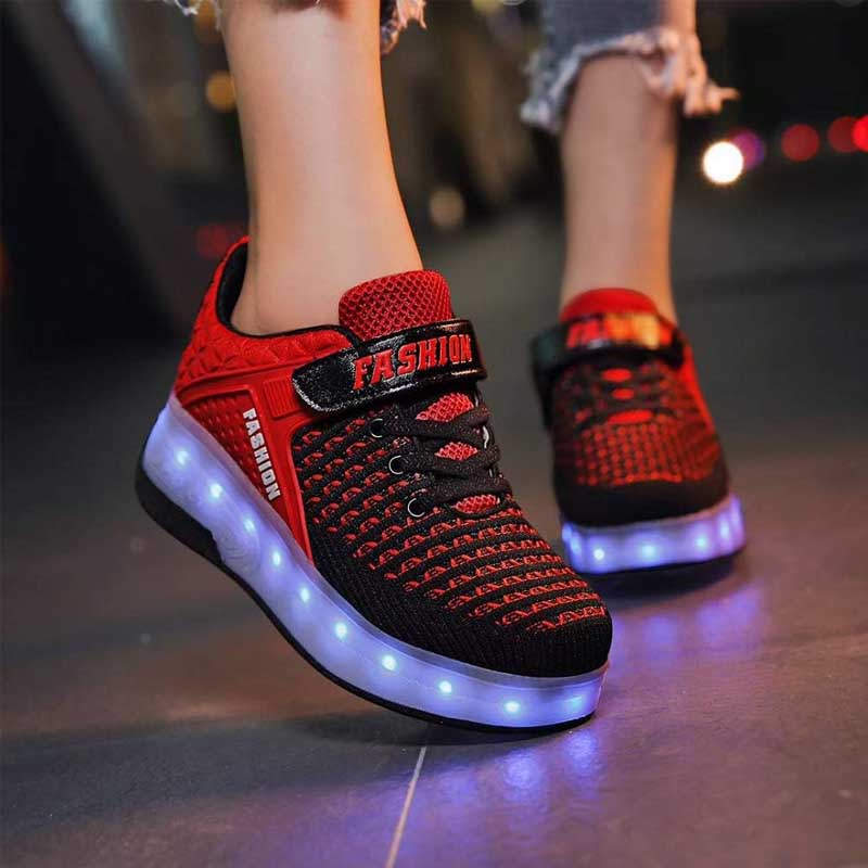 7 Colors LED Rechargeable Kids Roller Skates with Single Wheel-99Red