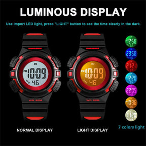 Kids Watches Sport Simple Two-Color Strap LED Electronic Watches-Red