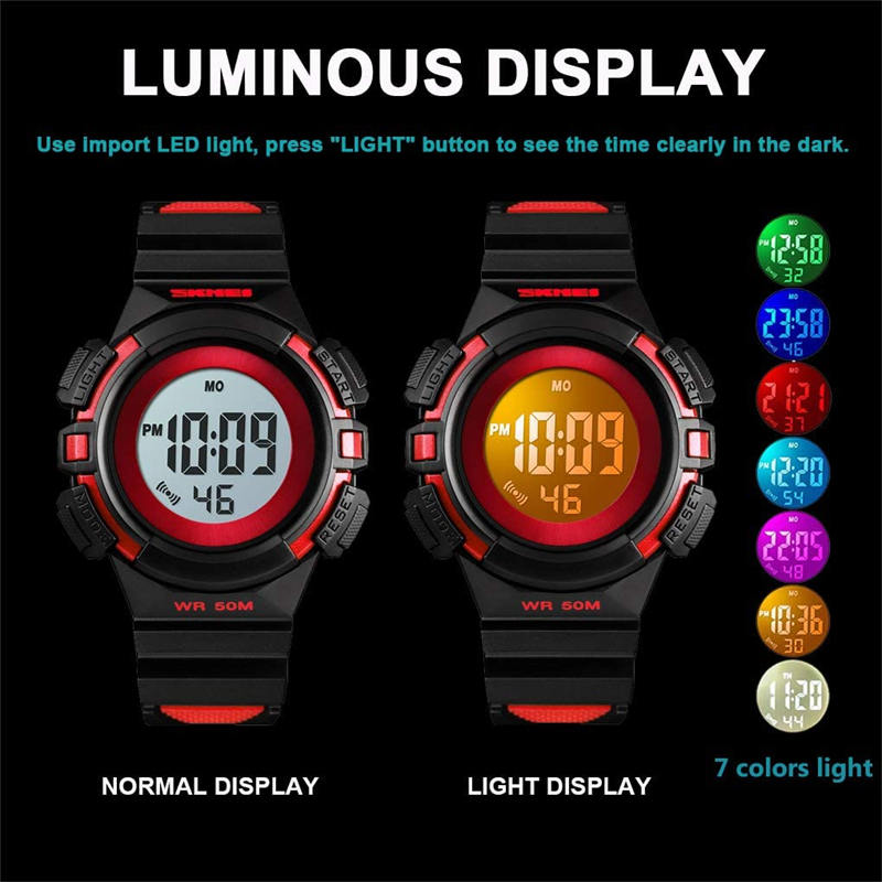 Kids Watches Sport Simple Two-Color Strap LED Electronic Watches-Red