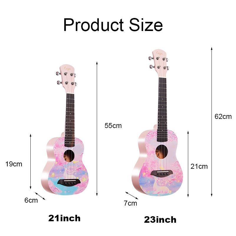 Mahogany Wooden Ukulele Beginner Pack Instrument All in One Kit for Girls Boys-Deer