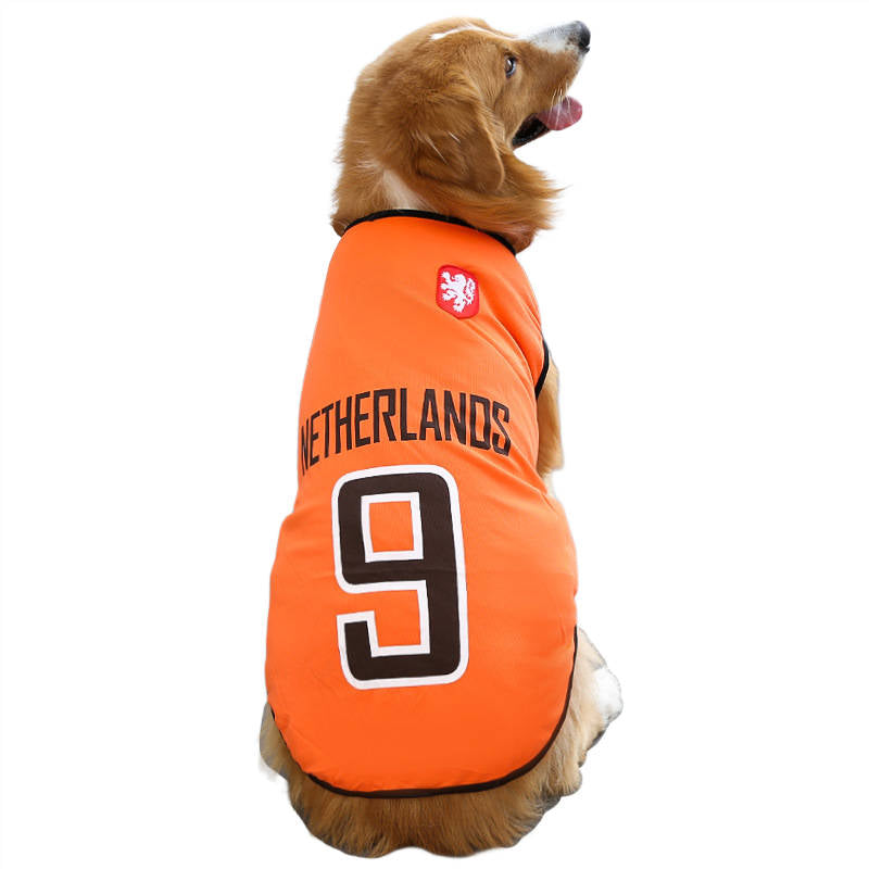 Dog Mesh Vest World Cup Jersey Basketball Clothes Orange #9 Netherlands