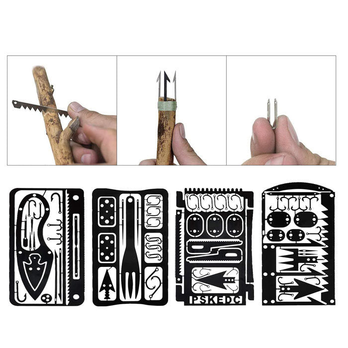 4Pcs Survival Gear Credit Card Multi Tool Camping Multipurpose EDC Multitool-Black