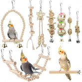 9Pcs Parrot Swing Toys Standing Perch Hammock Bird Cage Toys