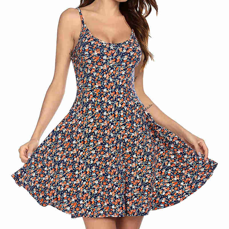 Womens Dress Sleeveless Floral Beach Summer Sundress-Pattern4