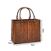 Retro Womens Bamboo Handbag Handmade Large Tote Bag Wicker Storage Basket Bag-Five Bars