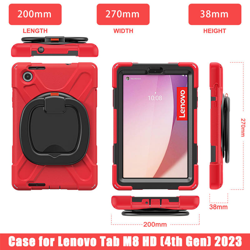 Rugged Tablet Case with 360° Rotatable Stand for Lenovo Tab M8 4th Gen-Red