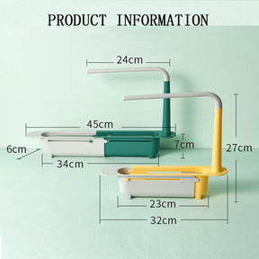 Telescopic Sink Storage Rack Dishcloth Sponge Draining Holder-Green