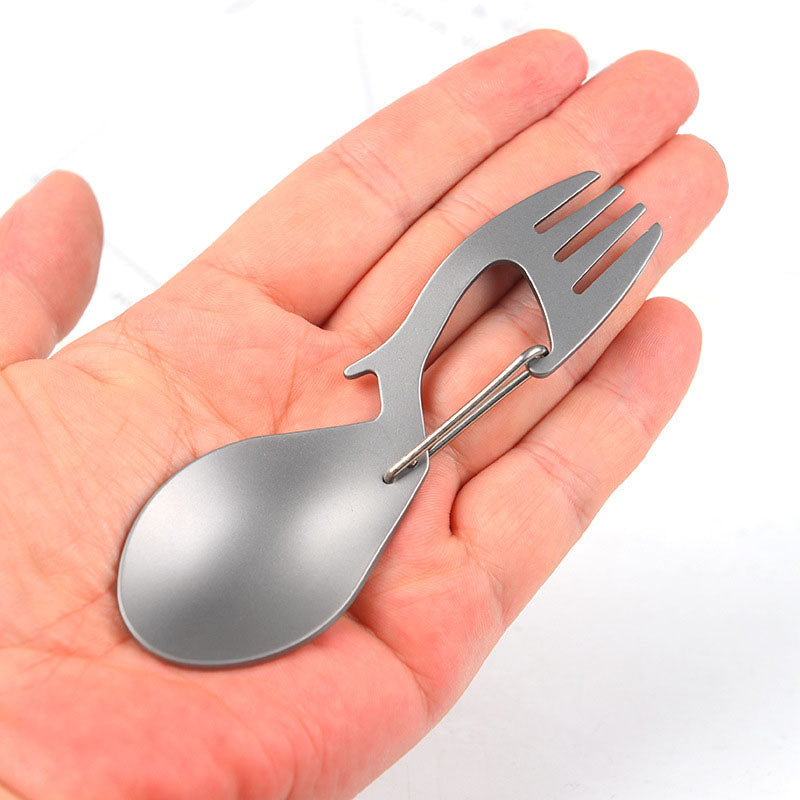 2Pcs Titanium Alloy Multi Tool Spork Works as Carabiner and Bottle Opener