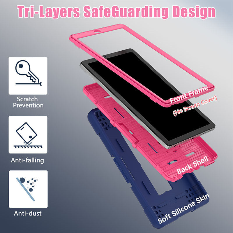 RobotB Rugged Case Shockproof With Holder for Lenovo M9 TB-310FU 2023-Navy Blue+Rose Red