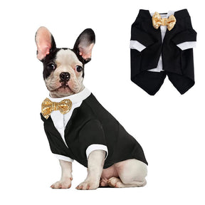 Dog Tuxedo Formal Dog Shirt Costume Wedding Attire Party Bow Tie Suit