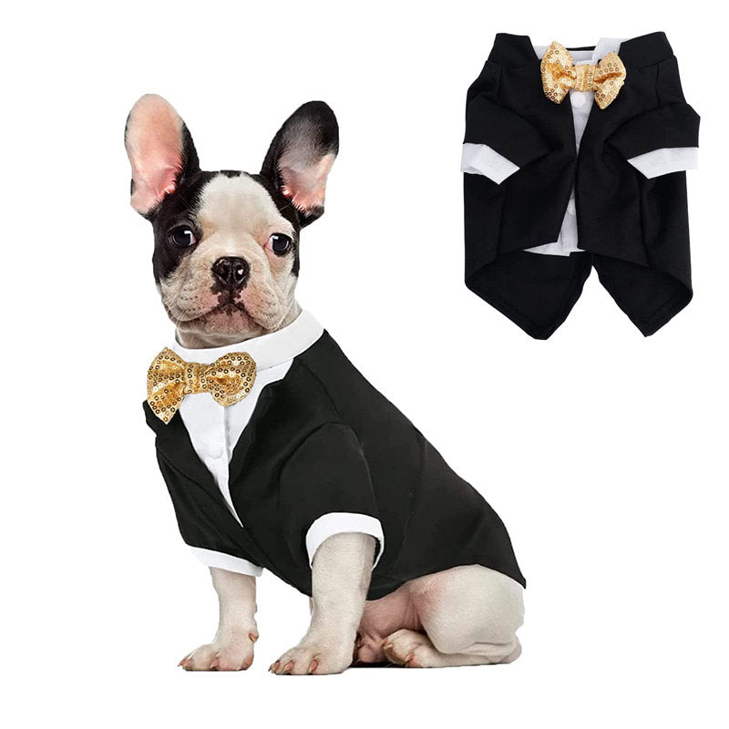 Dog Tuxedo Formal Dog Shirt Costume Wedding Attire Party Bow Tie Suit