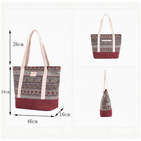 Womens Canvas With Pattern Handbag With Purse-Red Bottom