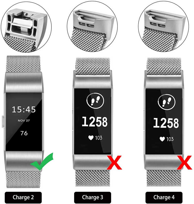 Stainless Steel Magnetic Strap For Fitbit Charge 2 Replacement Bracelets Milanese-Silver