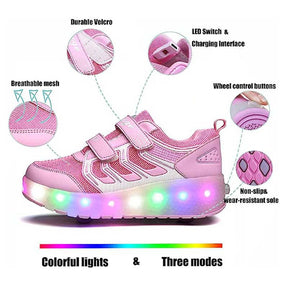 Kids LED Roller Shoes Sneakers with Two Wheel for Boys Girls-WD1 Pink