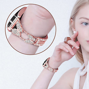 20mm Metal Watchband Butterfly Bling Diamond for Galaxy Watch 3/4/5-Rose Gold