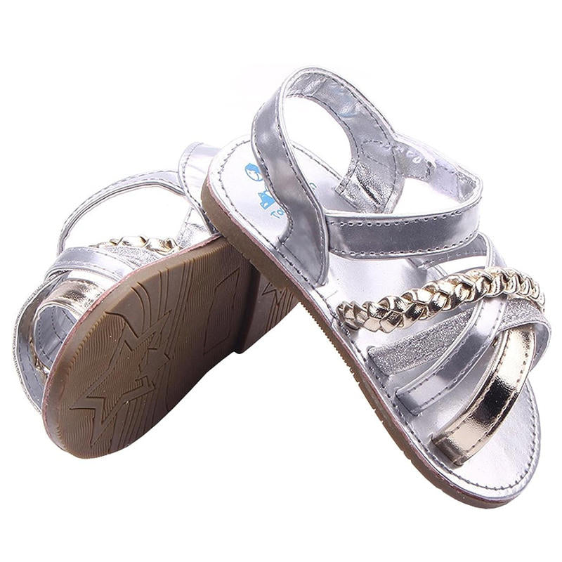 Baby Girls Sandals Open Toe Anti-Slip Rubber Sole Summer Shoes-Silver