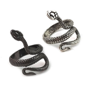 Pack of 2 Reptile Snake Ring for Women-BlackSilver