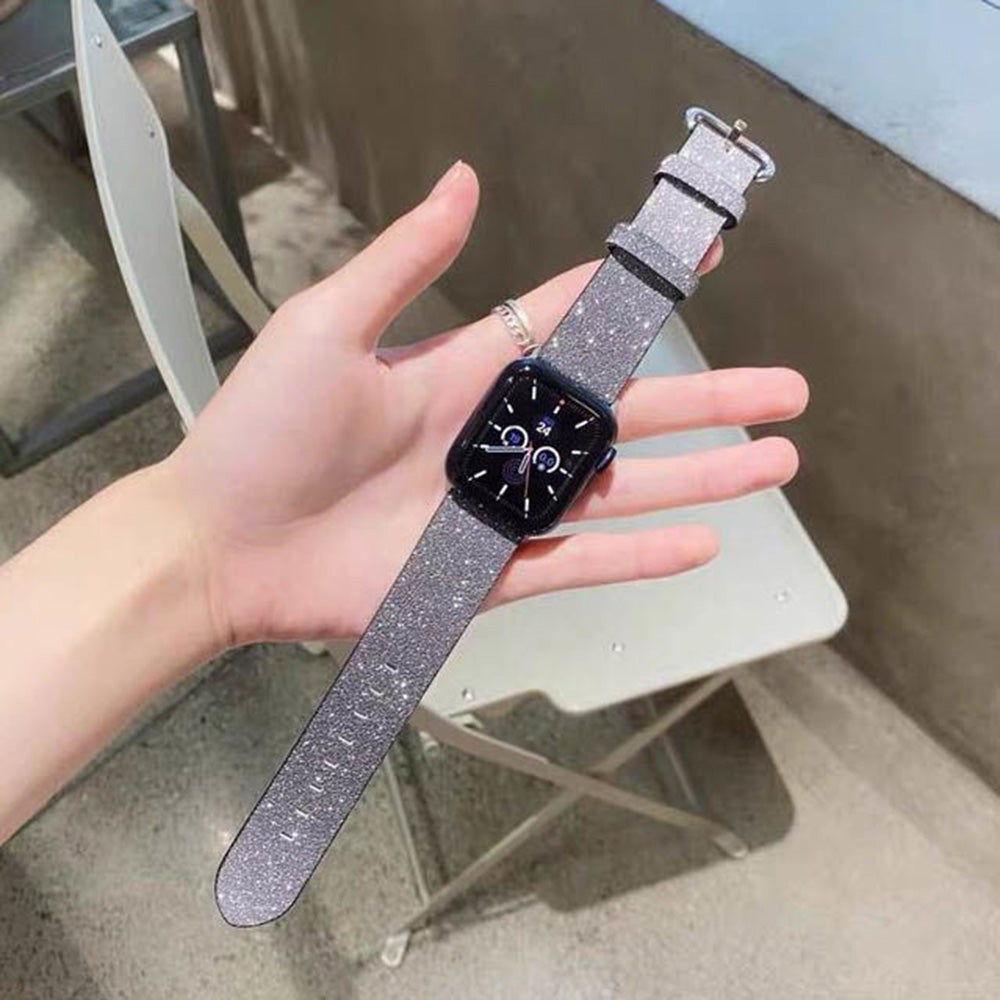 Gradient Glitter PU Leather Watch Band Microfiber Design For Apple Watch SE/6/5/4/3/2/1(Silver)