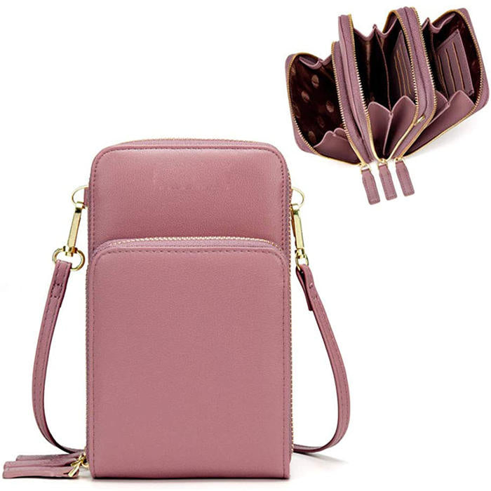 Crossbody Phone Bag for Women Small Shoulder Bag Cell Phone Wallet Purses and Handbags with 14 Credit Card Slots-Pink