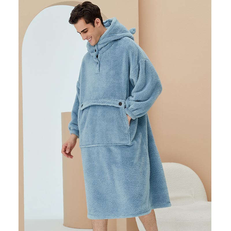 Hoodie Plush Pajama Set for couple-Haze Blue