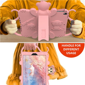 Monkey iPad Case+Neck Strap Cartoon Kids Anti-fall Protective Cover For Samsung Galaxy Tab A 8.4inch£¨2020£©T307-Rose Gold