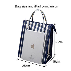 Waterproof Oxford Cloth Picnic Bag Insulated Lunch Bento Handbag-Blue Stripes