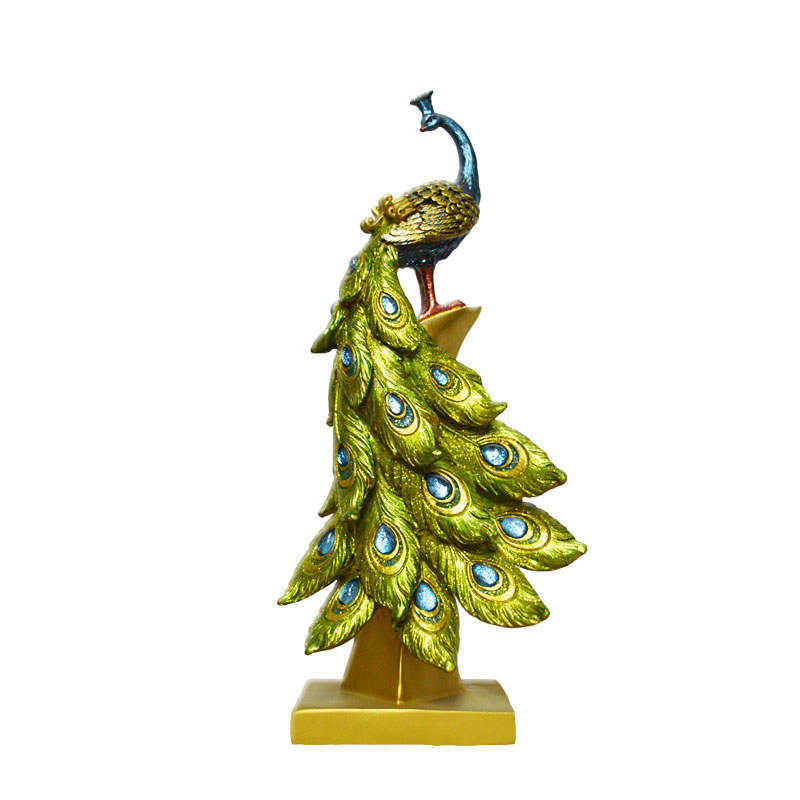 Resin Peacock Statue Desktop Adornmen for Home Wedding-Single Headed