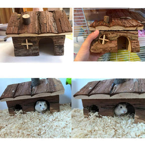 Hamster Wooden House Small Pet Hideout with Chimney