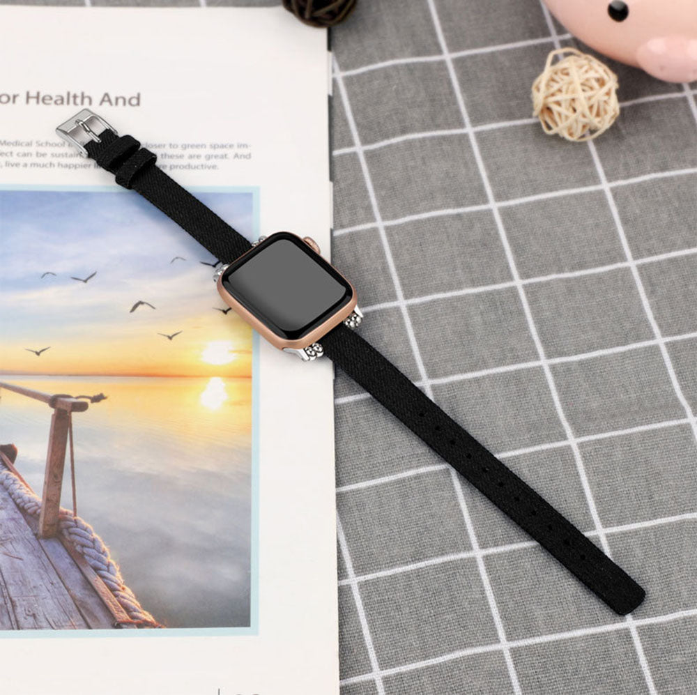 Slim Canvas Watch Band With Positioning Beads For Apple Watch SE/6/5/4/3/2/1(Black)