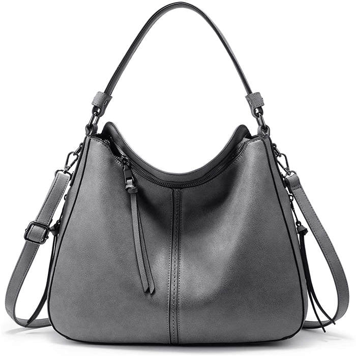 Handbags for Women Large Designer Ladies Hobo bag Bucket Purse Faux Leather-Grey