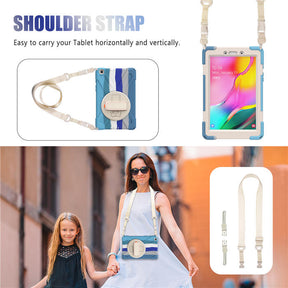 Samsung Tablet Case With Pencil Stand+Rotating Stand+Shoulder Strap For Tab A 8 T290/T295-Blue