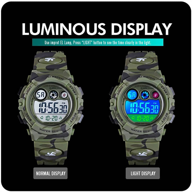 Kids Digital Sport Watches Outdoor Shockproof Military Child Watch-LightBlue