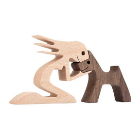 Woman and Dog Wooden Statue Bedroom Home Decoration-6