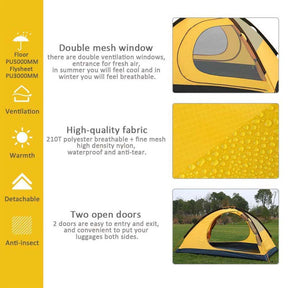 Camping Tent Waterproof Ultralight Backpacking Double Layer Tent Easy Set Up-Yellow