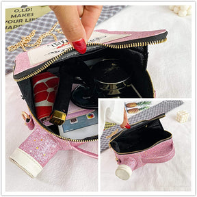 Women Fashion Sequin Crossbody Bag Fun Gasoline Handbag-Pink