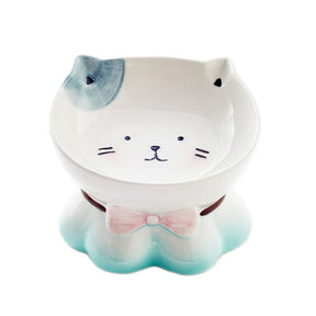 Cute Ceramic Tilted Raised Pet Bowls for Cats and Dogs Backflow Prevention-MintGreen