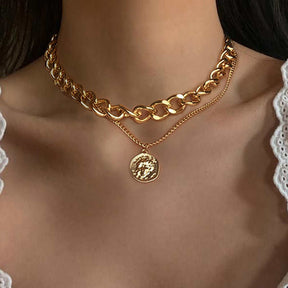 Fashion Geometric Pendant Choker Layered Necklace