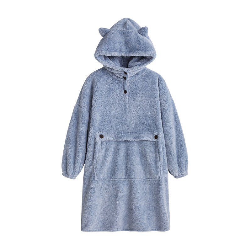 Hoodie Plush Pajama Set for couple-Haze Blue