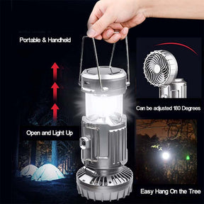 2 in 1 Solar Camping Lights Handheld Tent Fan Camping Gear Must Haves