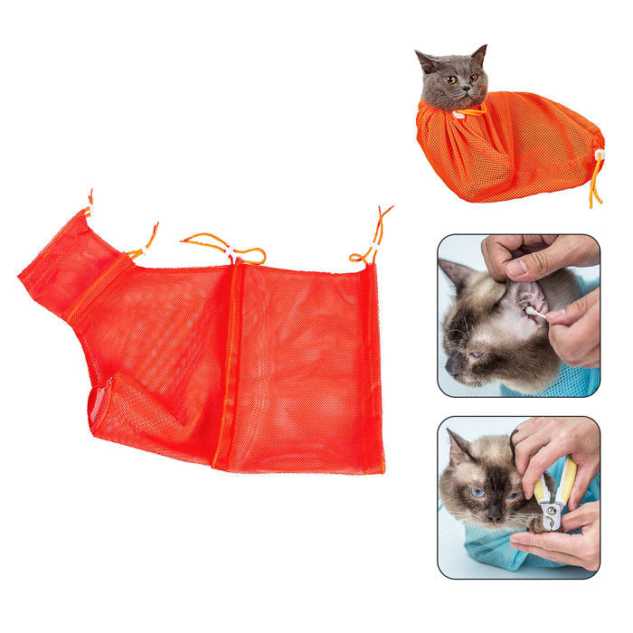 Cat Grooming Bag Adjustable Anti-Bite Cat Restraint Bag for Nail Trim Examining Ear Clean-Orange