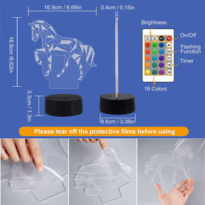 3D Horse Illusion Lamp LED 7 Color with Touch Remote Control Night Light for Kids