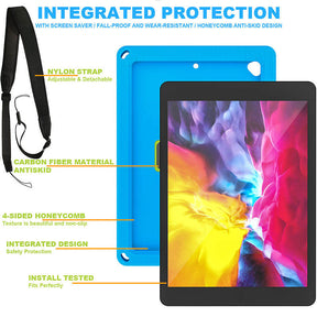 iPad Case With Handle Stand Shoulder Strap for iPad7/iPad8/iPad9 10.2/iPad10.5-BlueGreen