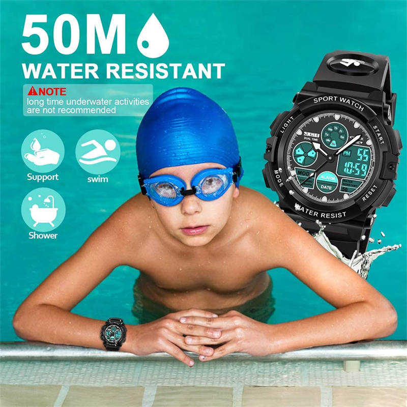 LED Multi Function Sports Waterproof Watch for Kids-Black