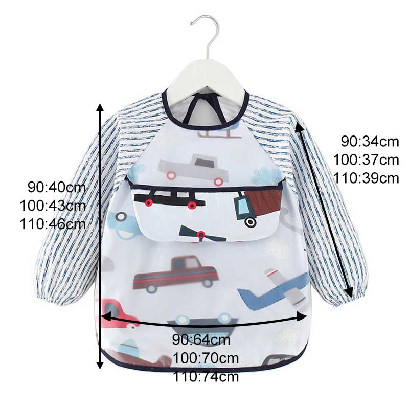 Kids Waterproof Art Smock Cartoon Long Sleeve Aprons with Bib-Airplane and Car