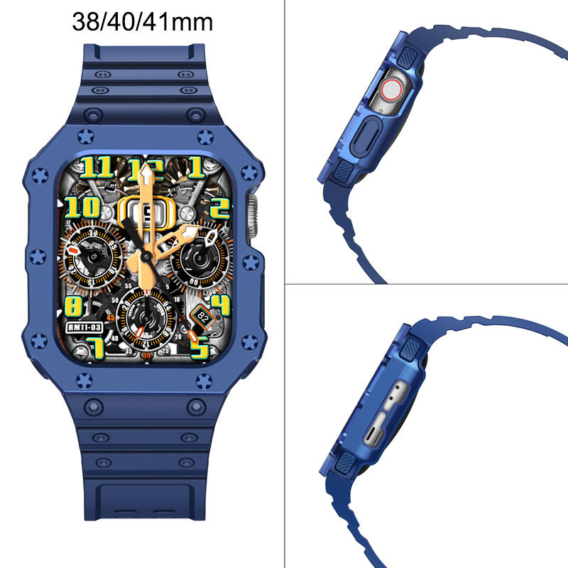 Sport Rugged Watchbands with Bumper Case Compatible for Apple Watch-All Blue