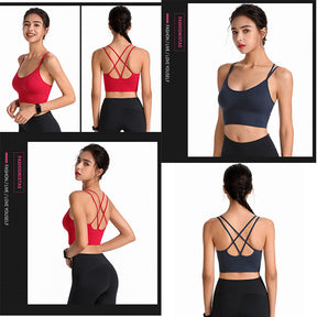 2 Pcs Cross Back Sports Bras Padded Low Impact Vest for Running-Set6