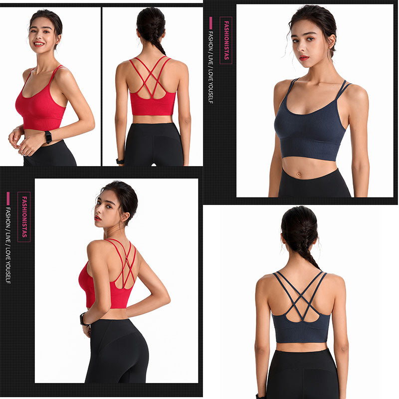 2 Pcs Cross Back Sports Bras Padded Low Impact Vest for Running-Set6