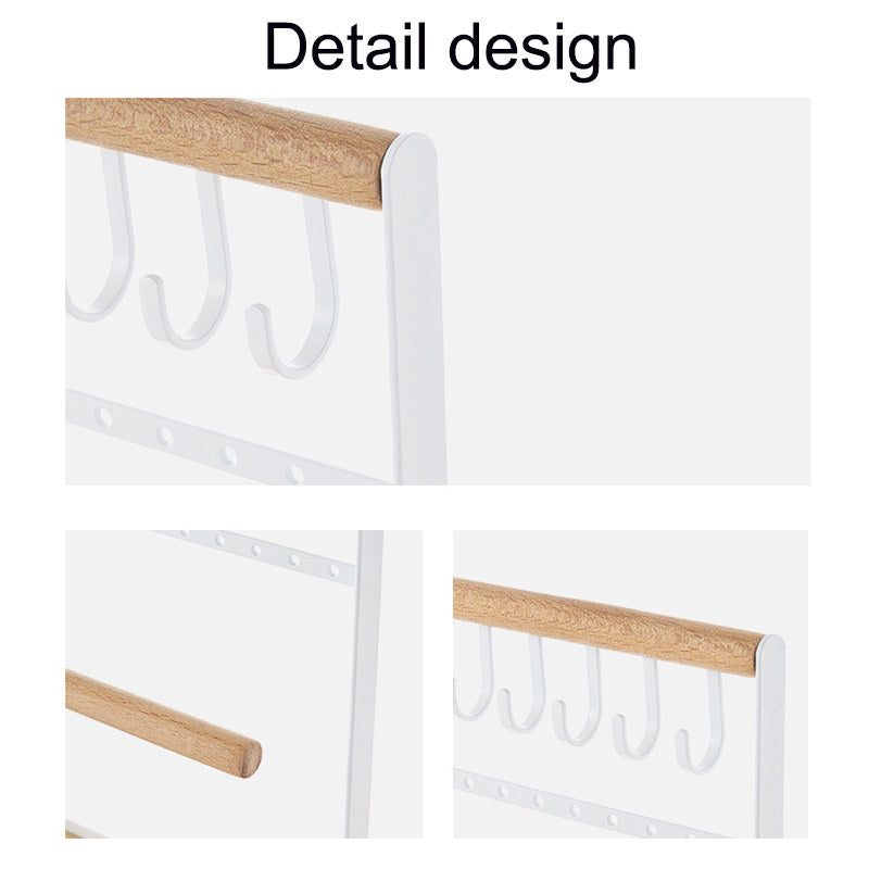 Jewelry Stand Holder 4-Tier Necklace Hanging Wooden Ring Organizer Earring Tray White
