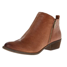 Womens Boots Low Heel Bootie Side Zipper-Brown