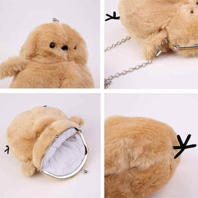 Women Cute Chick Plush Crossbody Bag Chic Small Cell Phone Wallet For Girls-Brown
